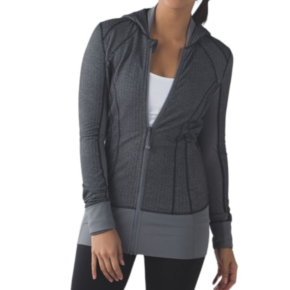 LULULEMON Daily Practice Herringbone Slate Black Gray Light Hoodie